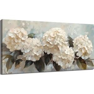 Large Hydrangea Canvas Wall Art Texture White Flower Plant painting Decor Pictures Botanical Floral Posters Prints for Living Room Classroom Bedroom office corridor Decoration, 48"L x 24"W