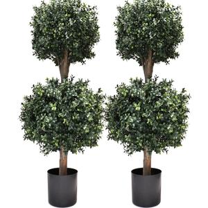 4Ft Artificial Boxwood Double Ball Topiary Trees,2PACK Faux Topiaries Tree Store Garden Indoor&Outdoor for Porch Home Decor