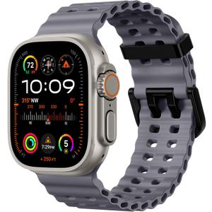 Odbeai Ocean Sport band Compatible with Apple Watch Ultra 2 3/Ultra Band for Men 49mm 46mm 45mm 44mm 42mm,Soft Silicone Outdoors Waterproof for iWatch Bands Ultra 2 3/Series 11 10 9 8-1 SE Men Grey