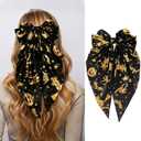 2 x Halloween Black Hair Bow Clips Halloween Pumpkin Hair Accessories Long Tail Bows Big Hair Clips Gold Witch Pumpkin Design Hair Barrettes Fall Hallowee Hairstyle Decorations for Women Girls, 1Pcs