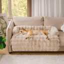 Dog Beds Large Sized, Couch Cover for Dogs Washable Funny Fuzzy Bed Sofa Orthopedic Dog Bed & Sofa with Removable Washable Cover and Squeaker Toy as Gift (Coffee,Small)