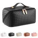 Large Capacity Travel Cosmetic Bag - Portable Makeup Bags for Women Waterproof PU Leather Checkered Makeup Organizer Bag with Dividers and Handle,Toiletry Bag for Cosmetics