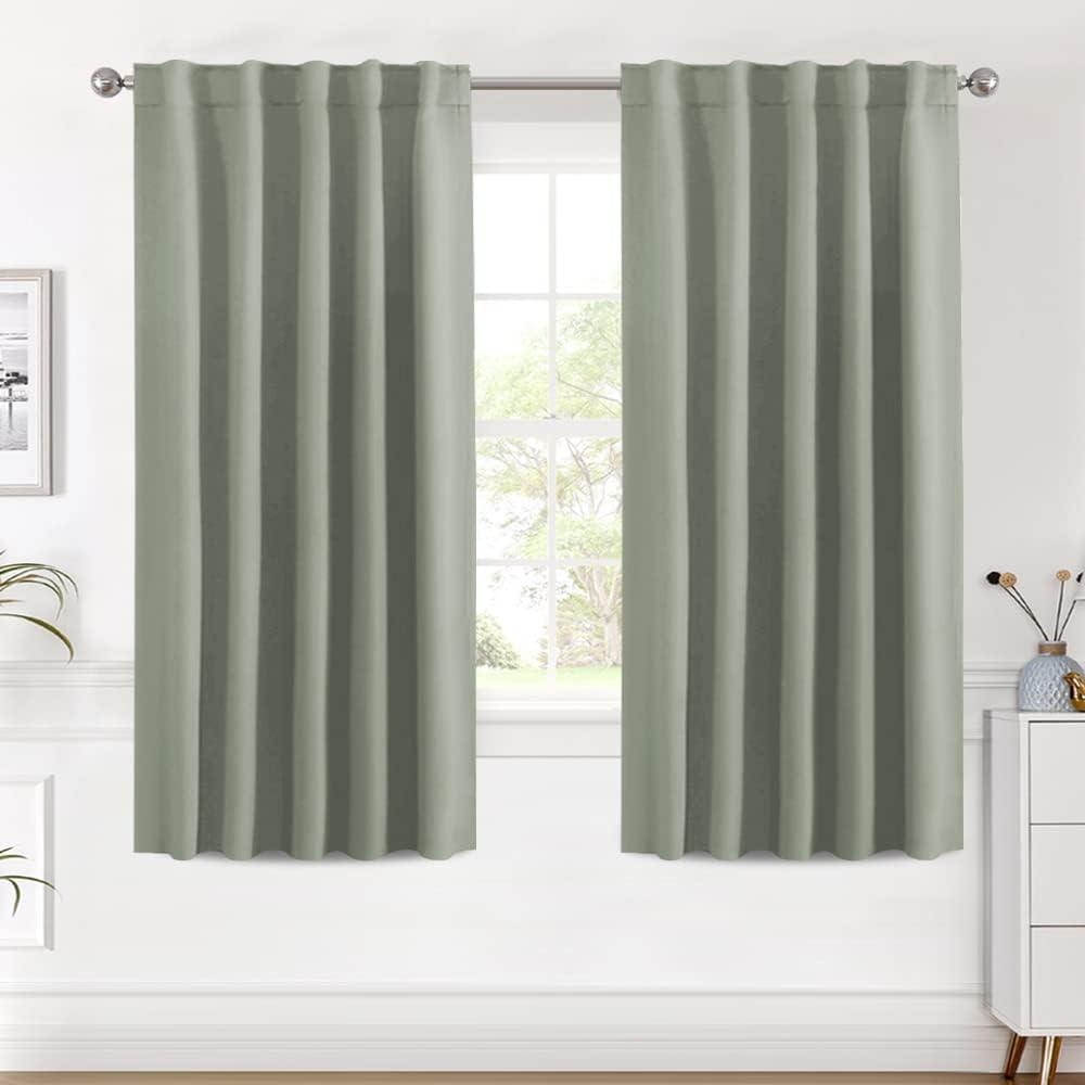 H.VERSAILTEX Blackout Curtains Thermal Insulated Window Treatment Panels Room Darkening Blackout Drapes for Living Room Back Tab/Rod Pocket Bedroom Draperies (2 Panels, Light Sage, 42 x 63 Inch)