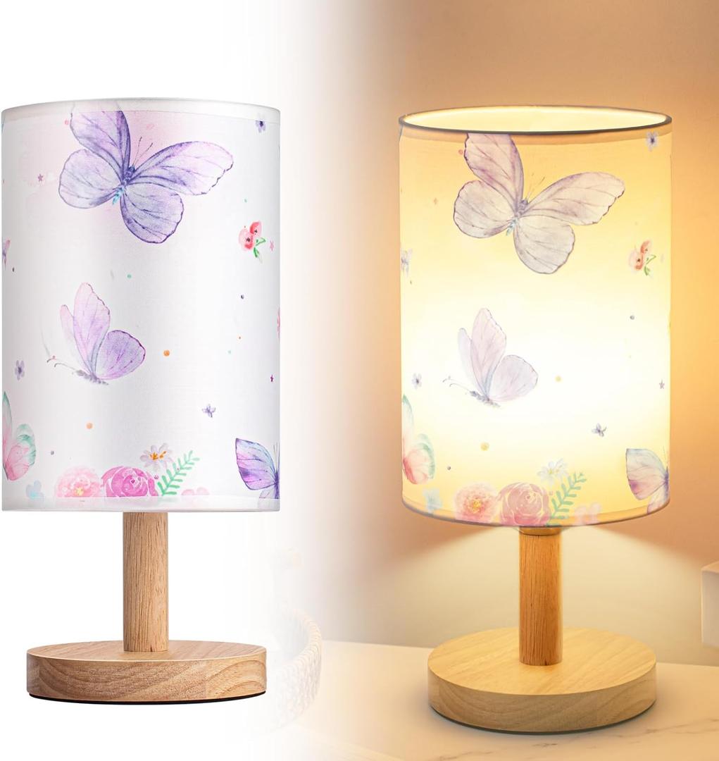 Tujoe Butterfly Lamp Purple Desk for Kids Lamp Fabric Nightstand Table Lamps Bedside Decor for Girl Kids Reading Bedroom Living Room Home Office Christmas Gift