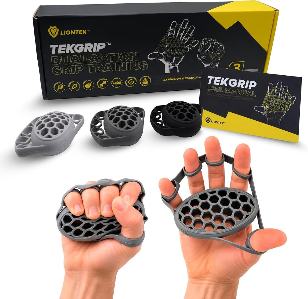 LIONTEK TEKGRIP Hand Grip Strengthener & Finger Exerciser, Dual-Action Grip and Extension Trainer with 3 Progressive Resistance Levels