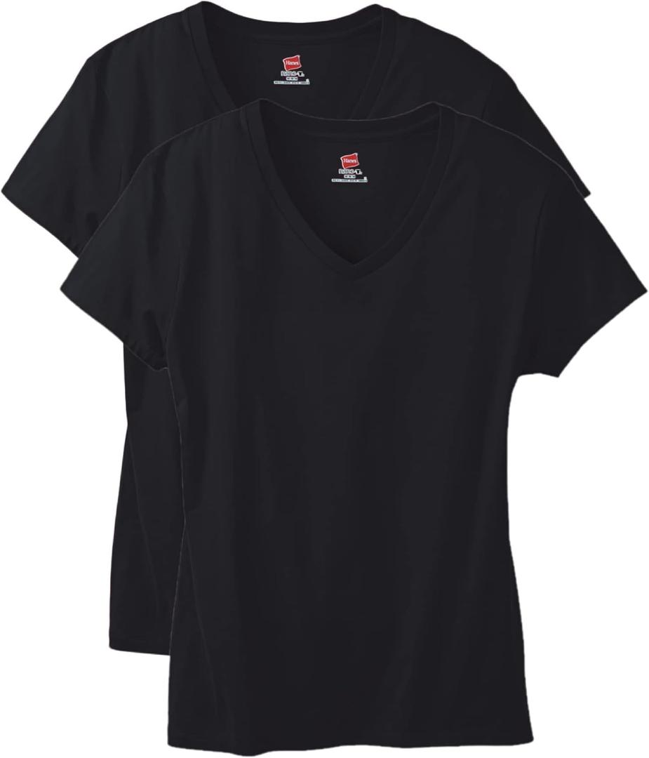 Hanes Women's Nano Premium Cotton V-Neck T-Shirt Pack (XX-Large, Black - 2 Pack)
