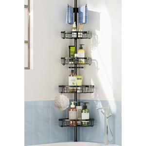 Coonoor Corner Shower Caddy Tension Pole - 62-115 INCH - 4-Tier Rustproof Bathroom Organizer Shelves, Adjustable Bathtub Tub Shampoo Storage