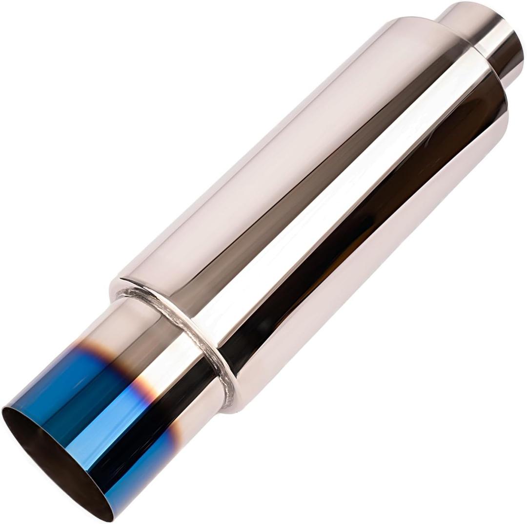 3.0 Inch Inlet 4.0 Inch Outlet Exhaust Muffler 3.0" to 4.0" Universal 18.5" Length Stainless Steel Polished Exhaust Tip Burnt Blue