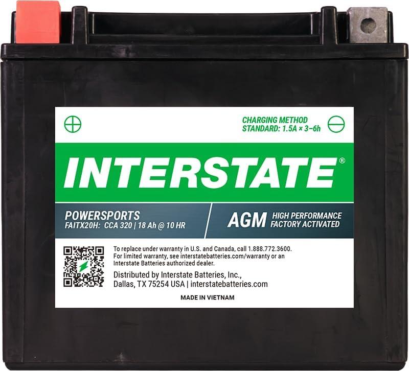 Interstate Batteries YTX20H 12V 18Ah Powersports Battery 310CCA Factory Activated SLA AGM Rechargeable Replacement for Arctic Cat, Harley, Motorcycles, ATVs, Jet Skis, Snowmobiles (FAITX20H, FAYTX20H) Interstate Batteries YTX20H 12V 18Ah Powersports Battery 310CCA Factory Activated SLA AGM Rechargeable Replacement for Arctic Cat, Harley, Motorcycles, ATVs, Jet Skis, Snowmobiles (FAITX20H, FAYTX20H)