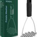 Beneno Heavy Duty Stainless Steel Wire Potato Masher with Soft Grip Handle for Effortless Mashing, Sturdy & Rust-Proof Masher Kitchen Tools for Potatoes, Dishwasher Safe, Black