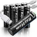 RayHom USB Rechargeable AA Lithium Batteries - 4 Pack Double A Li-ion Batteries, 1.5V 3400 mWh, Charges 1.5 Hours, with 2 USB-C 2-in-1 Charging Cable, Over 1000+ Cycles