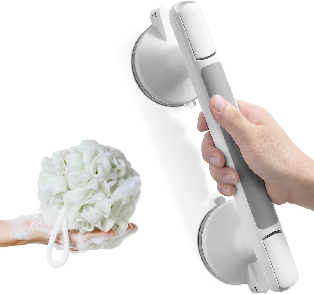 Grab Bar for Bathtubs and Showers, Zynuhmo 12 Inch Suction Safety Grab Bar with 1PCS Bath Ball Suction Cup Shower Handles No Drilling Handrails for Seniors Elderly Kids Bathroom Assist Support (Gray)