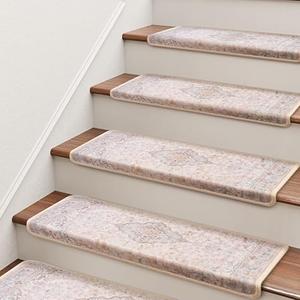 Brakki Bullnose Stair Treads for Wooden Steps, Non Slip Stair Carpet for Indoor Runner and Pets, Soft Edging Staircase Protectors Reusable, Washable, 29.5"x9.5"x1.5" 14pcs, Beige Pink: Amazon.com: Tools & Home Improvement