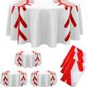 Oudain 6 Pcs Round Baseball Tablecloth 84" Plastic Red White Baseball Tablecloth Disposable Circle Softball Sports Table Cloth Art Design Thread Decoration for Dining Wedding Birthday Party