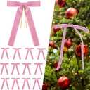 12Pcs Pink Velvet Christmas Tree Bows Ornaments Vintage Velvet Ribbon Bows for Tree Garland Wreath Indoor Outdoor Christmas Decor Xmas Decorations 1'' Wide, 5 * 7 inch