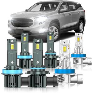 Compatible with GMC Terrain 2010-2018 Fog Bulbs, High&Low Beam Fog Light Bulbs Combo, 800% Super Bright 6000K Cool White, Plug and Play, Pack of 6