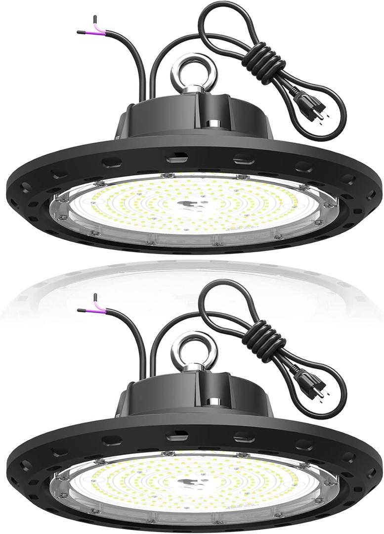 2Pack 150W UFO LED High Bay Light 22500LM 0-10V Dimmable Eqv.600W HPS/MH High Bay Led Shop Lights 5000K High Bay Led Lights for Shop Warehouse Factory