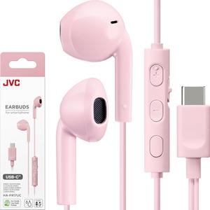 JVC USB-C Wired Earbuds Headphones, Delay-Free for Videos and Gaming, Built-in DAC Reduces Noise and Improves Sound Quality, 10.7 mm Diameter Neodymium Drivers - HAFR17UCP (Pink)