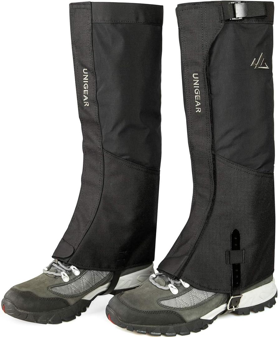 Unigear Leg Gaiters, 1000D Fabric Waterproof Boot Gaiters for Hiking Walking Climbing Hunting Skiing (Large, Black)