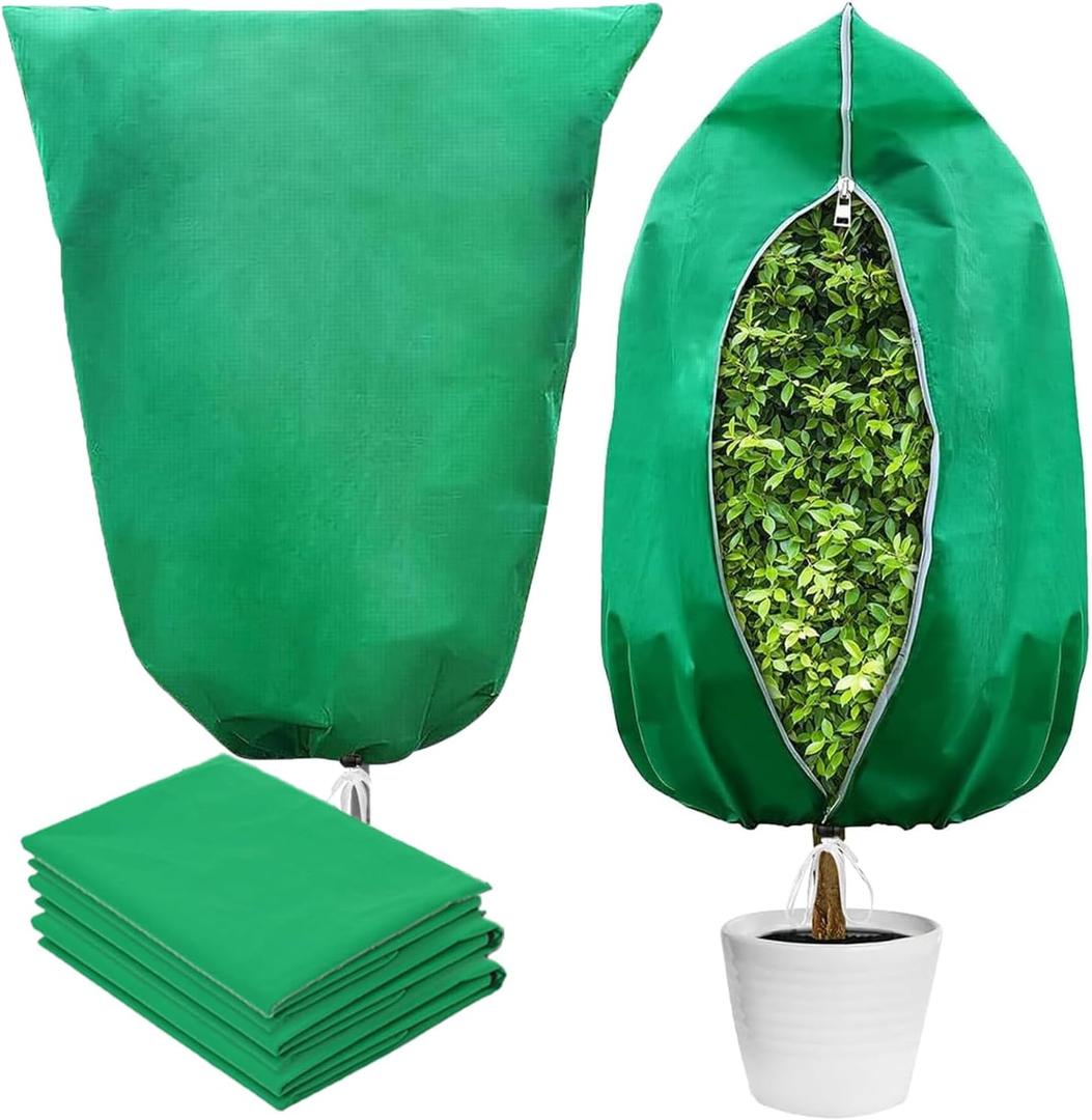 VBWSL Plant Covers Freeze Protection, 4 Pack Frost Covers with Zipper Drawstring (31.5" x 47.3") Plant Protection Cover Bags for Outdoor Winter Frost Cold (Green) (31.5" W x 47.3" H(4 PCS), Green)
