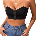WDIRARA Women's Front Closure Strapless Bra Hollow Out Bandeau Bralette Comfort Wireless Bras with Clear Straps L