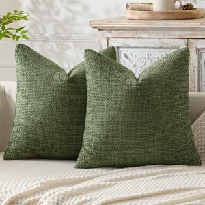 MIULEE Pack of 2 Couch Throw Pillow Covers 20x20 Inch Sage Green Modern Boho Accent Decorative Pillow Covers Soft Chenille Farmhouse Cushion Covers for Home Decor Bed Sofa Living Room