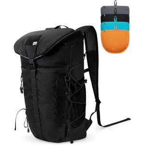 Blue Quartz Hiking Backpack 30L Lightweight Packable Backpack for Travel, Water Resistant Foldable Daypack for Women Men, Black