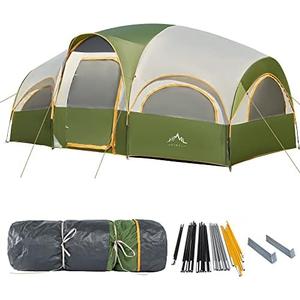 GoHimal 8 Person Tent for Camping, Waterproof Windproof Family Tent with Rainfly, Divided Curtain Design for Privacy Space, Portable with Carry Bag