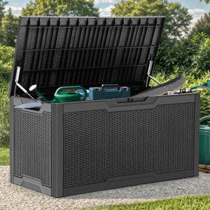YITAHOME 100 Gallon Large Resin Deck Box Outdoor Storage Boxes for Patio Furniture, Outdoor Cushions, Garden Tools and Pool Supplies-Waterproof, Lockable (Black)