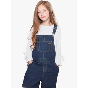 SOLOCOTE GirlVintage Wash Denim Pinafore with Adjustable Straps Jumpsuit Suspender Shortall Bib Pocket 11-12Y