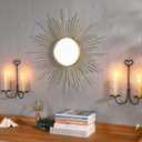24'' Large Gold Sunburst Mirror, Metal Starburst Mirrors, Mid-Century Modern Sun Mirror Wall Decor for Living Room, Bedroom, Bathroom, Hallway, and Entryway
