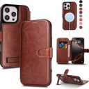 for iPhone 16 Pro Wallet Case with Stand,PU Leather Flip Credit Card Holder Slots (RFID Blocking),Compatible with Magsafe Magnetic Holder Phone Cover Women Men,Dark Brown