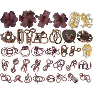 36 Pcs Brain Teaser Puzzles for Adults - Metal Puzzles 3D Puzzle Game Toys for Adults Teens - Wooden Unlock Interlocking Puzzle Adult IQ Education Smart Toys