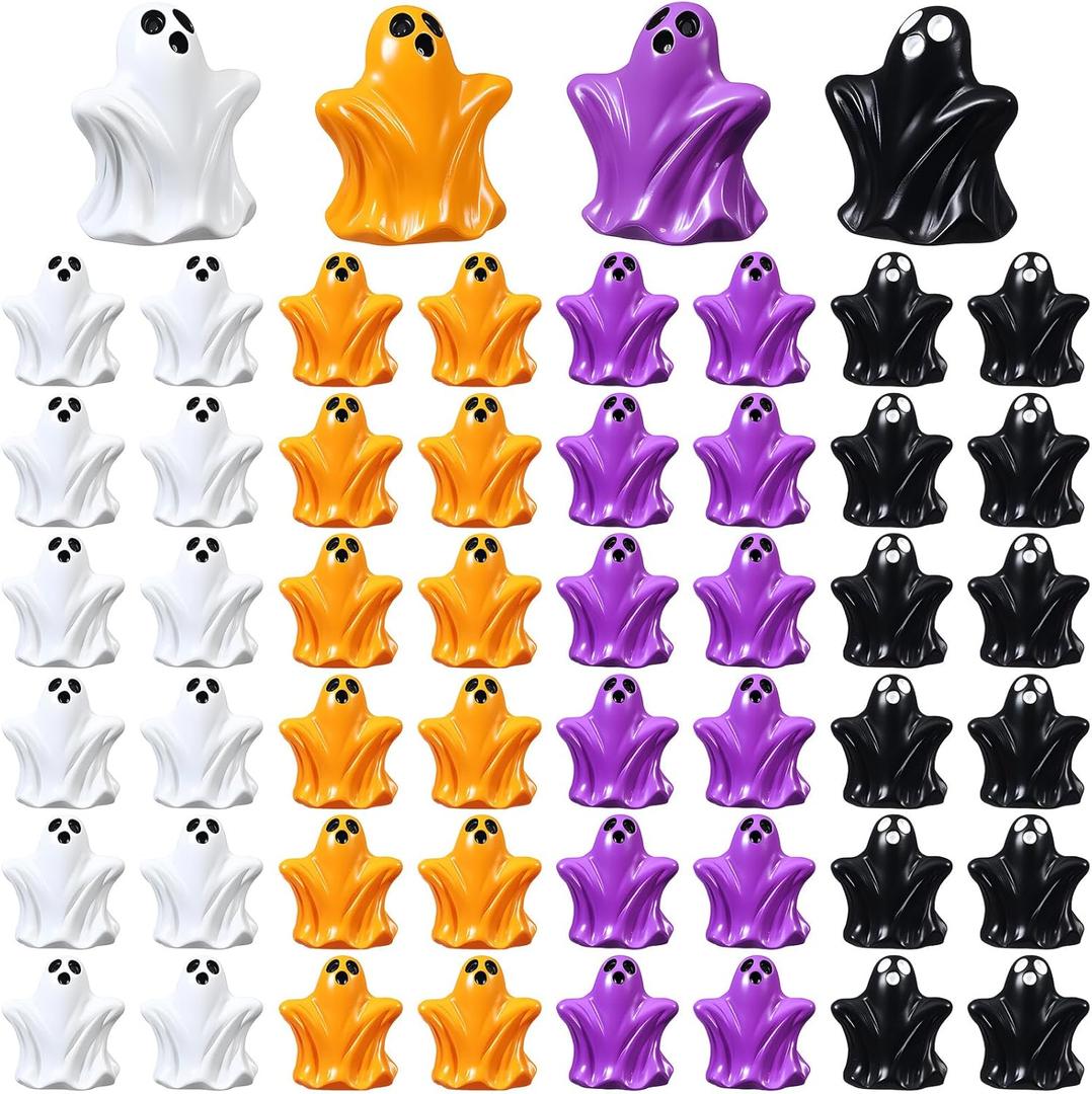 Suzile 100 Pcs Halloween Mini Resin Ghost Cute Miniature Small Ghost Figurines Colorful Halloween Spooky Decorations Garden Decor Micro Statue for Party Favors Gifts (Vivid,Multicolor)