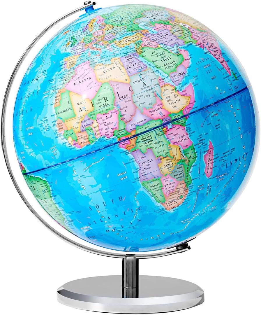 13" World Globe for Kids, Classroom Globe for Education & Decoration with Stable Heavy Metal Base, HD Waterproof Printed & Rewritable Surface (Blue)