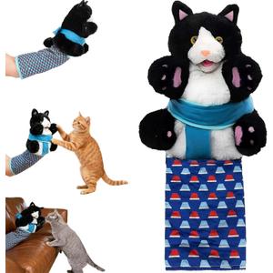 Kitty Karate Cat Wrestler Puppet with Protective Forearm Sleeve, Karate Kitten Glove Interactive Arm Wrestling Puppet Toy, Realistic Movements, Soft Plush for Kittens & Cats (Black)