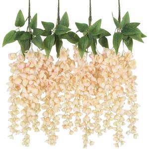 IPOPU Champagne Fake Silk Wisteria Flower 4PCS Artificial Wisteria Hanging Flowers Outdoors 23.6inch Faux Hanging Flower for DIY Outdoors Wedding Wall Arch Party Decor(Champagne)