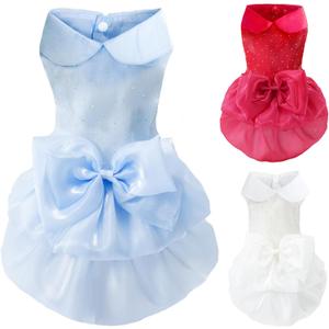 MAMORE Dog Dresses Princess Skirt Tutu Gowns Wedding Outfits Pet Clothes for Small Medium Large Dogs Girl Puppy with Bow Tie Cute Valentine Birthday Party (Blue, Small)