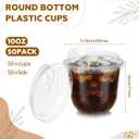 50 Pack 10 oz Clear Plastic Cups with Strawless Sip Lids Disposable Pet Iced Coffee Round Bottom Cup for Iced Coffee Juice Smoothie Cold Beverage Milkshake Bubble