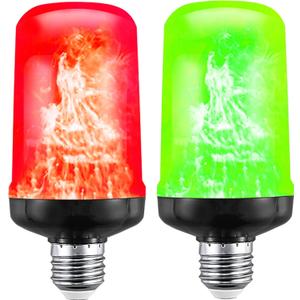 Red Green Flame Light Bulbs, Flickering Light Bulb with 4 Modes Upside Down Effect, 5W E26 Base LED Fire Lights for Christmas Halloween, Indoor Outdoor Party Home Patio Porch Decor