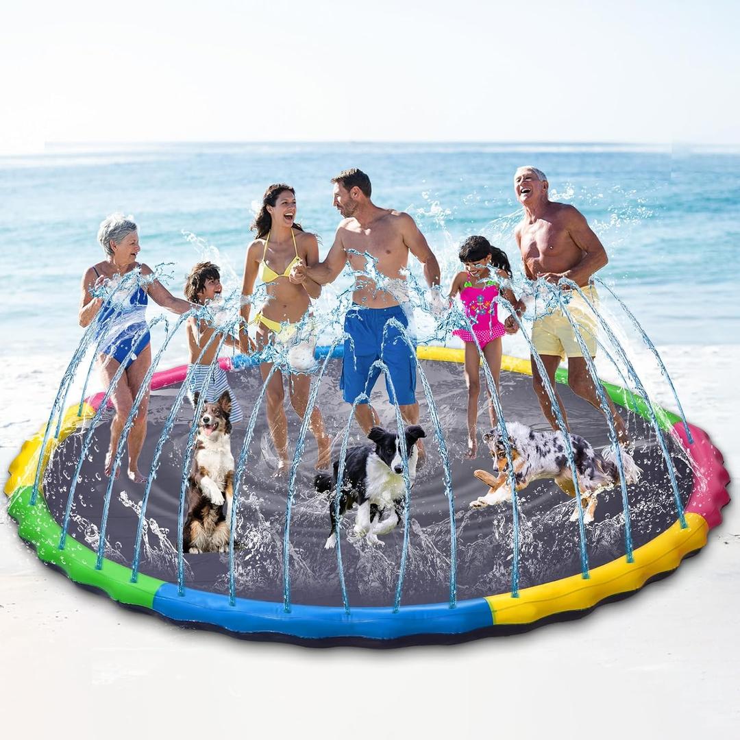 12 ft Giant Inflatable Splash Pad Extra Large 144" 2025 Update Non Slip Pad for Adults Large Dogs Pets Giant Thicken Sprinkler Pool Summer Outdoor Fun Backyard Fountain Play Mat (Cute Style)