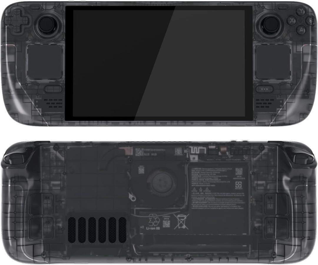 eXtremeRate Replacement Full Set Housing Shell with Buttons for Steam Deck OLED Handheld Console, Custom DIY Clear Slate Black Faceplate Back Plate Trackpad Case for Steam Deck OLED Console
