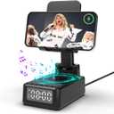 Birthday Gifts for Men Women,6-in-1 Cell Phone Stand Holder with Wireless Bluetooth Speaker & Wireless Charger,Alarm Clock for iPhone,HD Surround Sound Portable Bluetooth Speaker Gifts for Him Her