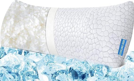 QUTOOL Cooling Pillow for Sleeping, CertiPUR-US Shredded Memory Foam Full Body Pillow Set of 1, Long Pillow for Bed with Removable Double-Sided Soft & Cool Cover, Soft Yet Supportive,White