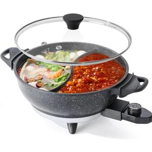 4L Electric Hot Pot with Divider - Dual-Flavor Shabu Shabu Pot with Slow Cooker Function, 1500W, Ideal for Family Meals & Social Gatherings, Black