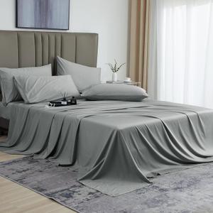 David's Home 4PCS Cooling Sheets Set Twin Size, 100% Rayon Derived from Bamboo, 16" Deep Pocket 2.5cm Wider Elastic, Luxury Silky Breathable for Hot Sleeper,Breathable Smooth Soft, Grey