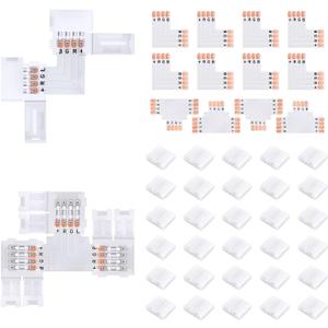 42Pcs 4 Pin LED Strip Connectors Kit for 5050 10mm Wide RGB LED Strip Light, Includes 8 L-Shaped, 4 T-Shaped, and 30 Solderless LED Light Connectors Clips, Easy for DIY Lighting Projects