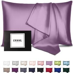 INSSL Silk Pillowcase for Women, Mulberry Silk Pillowcase for Hair and Skin and Stay Comfortable and Breathable During Sleep. (Purple, 20"26")