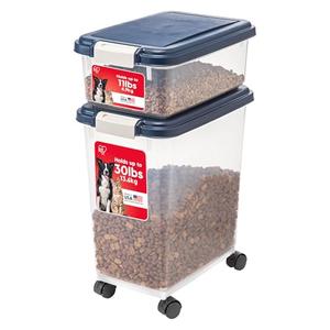 IRIS USA 30 lbs & 11 lbs Combo Airtight Dog Food Storage Container, Stackable Treat Box, Wheels, Keep Fresh, Easy Mobility, Navy