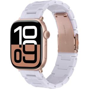 V-MORO Resin Band Compatible with Apple Watch Bands Series 10/9/8/7 41mm 42mm 40mm 38mm Fashion Lightweight Bracelet Strap Replacement for iWatch 6/5/4/3/2/1/SE Women Men(White-tone)